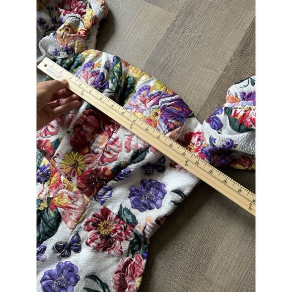 Marchesa Notte Floral Puff Sleeve Fil Coupé Cocktail Dress Size 2 - Picture 14 of 15